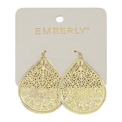 Emberly Gold Tone Filigree Teardrop Statement Earrings