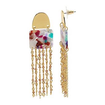 Emberly Gold Tone Colorful Square Chain Tassel Drop Earrings