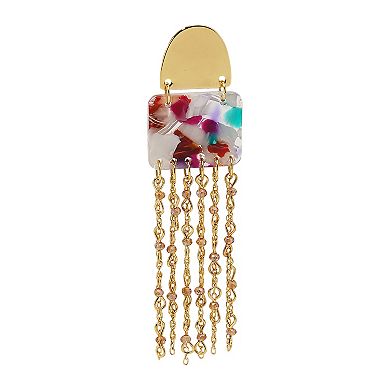 Emberly Gold Tone Colorful Square Chain Tassel Drop Earrings