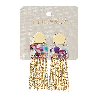 Emberly Gold Tone Colorful Square Chain Tassel Drop Earrings