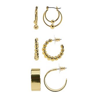 Emberly Gold Tone Twist Hoop Earrings 3 pc Set