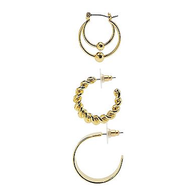 Emberly Gold Tone Twist Hoop Earrings 3-Piece Set