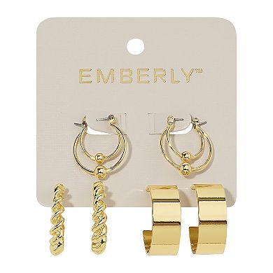 Emberly Gold Tone Twist Hoop Earrings 3-Piece Set