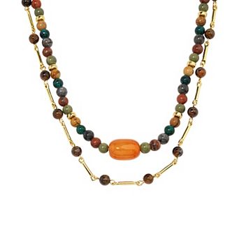 Emberly Gold Tone 2 Row Multi Bead Stone Necklace