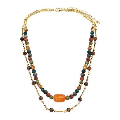 Emberly Gold Tone 2 Row Multi Bead Stone Necklace