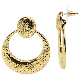 Emberly Gold Tone Hammered Doorknocker Earrings