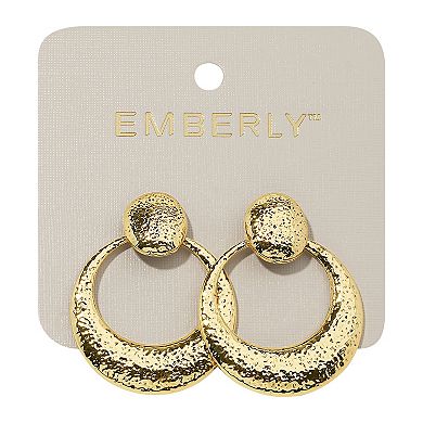 Emberly Gold Tone Hammered Doorknocker Earrings