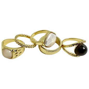 Emberly Gold Tone 5 pk Simulated Pearl & Simulated Stone Ring Set