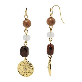 Emberly Gold Tone Fish Hook Wood Linear Drop Earrings