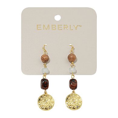 Emberly Gold Tone Fish Hook Wood Linear Drop Earrings