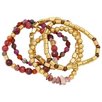 Emberly Gold Tone Multi Bead Stretch Bracelet 5 pc Set