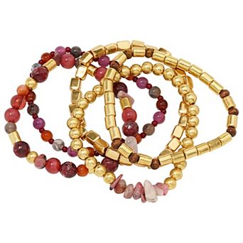 Emberly Gold Tone Multi Bead Stretch Bracelet 5 pc Set