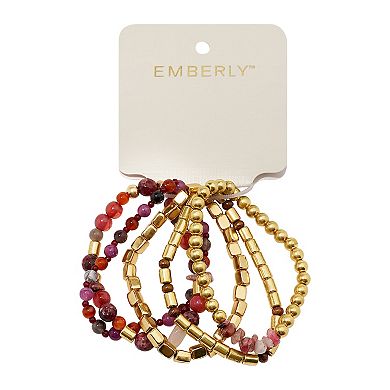Emberly Gold Tone Multi Bead Stretch Bracelet 5-Piece Set