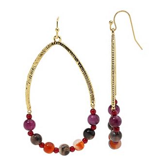 Emberly Gold Tone Fish Hook Teardrop Bead Earrings