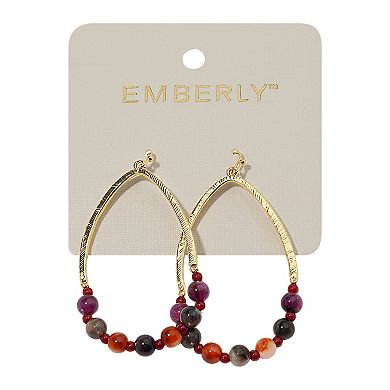 Emberly Gold Tone Fish Hook Teardrop Bead Earrings