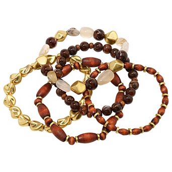 Emberly Gold Tone Multi Bead Stretch Bracelets Set of 5