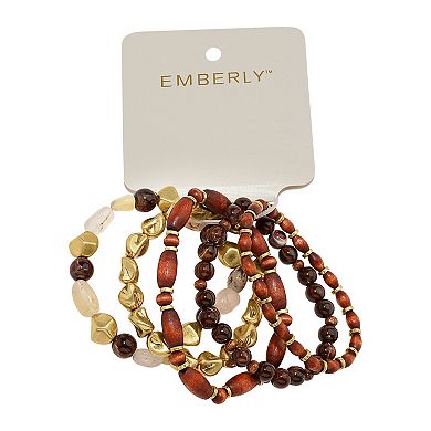 Emberly Gold Tone Multi Bead Stretch Bracelets Set of 5