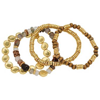 Emberly Gold Tone Bead Stretch Bracelets Set of 4