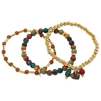 Emberly Gold Tone Multi Stretch Bracelet 3 pc Set