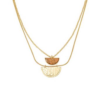 Emberly Gold Tone 2 Row Chain Pendant Necklace