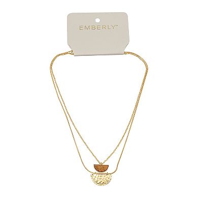 Emberly Gold Tone 2 Row Chain Pendant Necklace