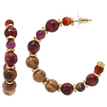 Emberly Gold Tone Multi Bead Hoop Earrings