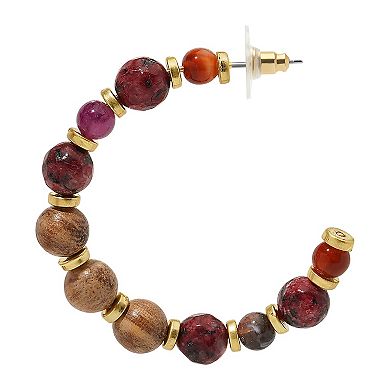 Emberly Gold Tone Multi Bead Hoop Earrings