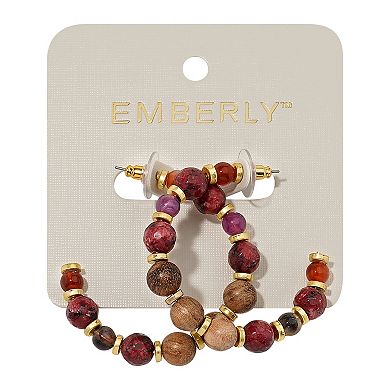 Emberly Gold Tone Multi Bead Hoop Earrings