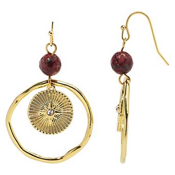 Emberly Gold Tone Fish Hook Bead & Ring Earrings