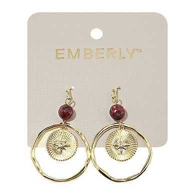 Emberly Gold Tone Fish Hook Bead & Ring Earrings