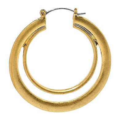 Emberly Gold Tone Double Ring Hoop Earrings