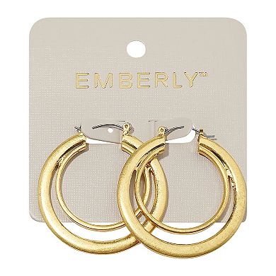 Emberly Gold Tone Double Ring Hoop Earrings