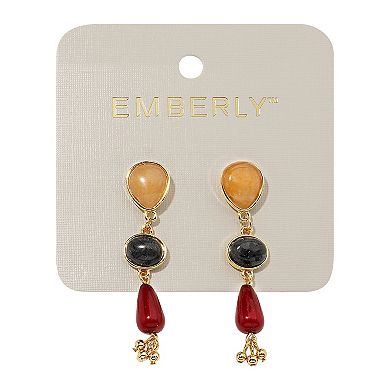 Emberly Gold Tone Gemstone Drop Post Earrings