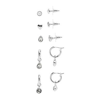 LC Lauren Conrad Silver Tone 5-Pack Teardrop Post & Mini Hoop Earrings