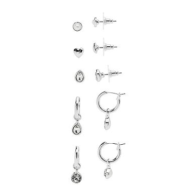 LC Lauren Conrad Silver Tone 5-Pack Teardrop Post & Mini Hoop Earrings