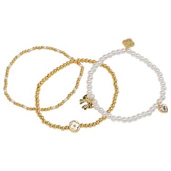 LC Lauren Conrad Gold Tone 3 pc Bead & Simulated Pearl Charm Bracelet Set