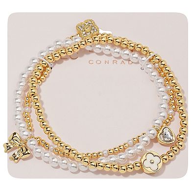 LC Lauren Conrad Gold Tone 3-Piece Bead & Simulated Pearl Charm Bracelet Set