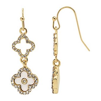 LC Lauren Conrad Gold Tone Pave Clover Linear Earrings