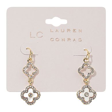 LC Lauren Conrad Gold Tone Pave Clover Linear Earrings