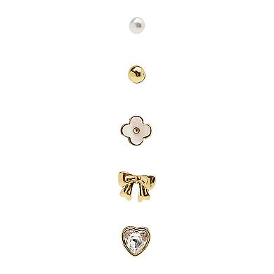 LC Lauren Conrad Gold Tone 5-Pair Simulated Pearl & Clover Earring Set