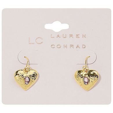 LC Lauren Conrad Gold-Tone Simulated Gemstone Heart Dangle Earrings