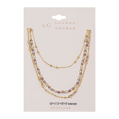 LC Lauren Conrad Gold Tone 3 Row Delicate Bead Necklace