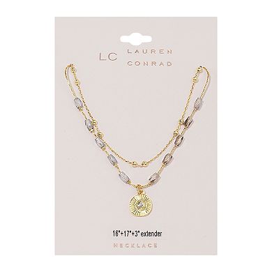 LC Lauren Conrad Gold Tone Delicate Bead & Pendant Necklace
