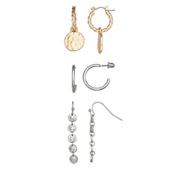 Emberly 3-Pair Hoop & Dangle Earring Set