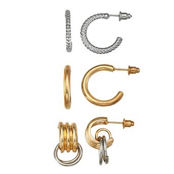 Emberly Gold and Silver Tone Trio Hoop Earring Set
