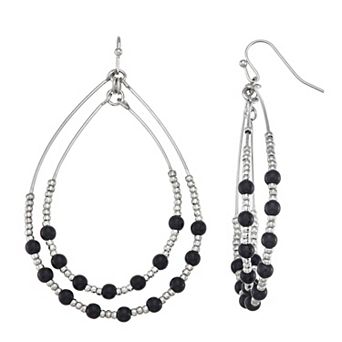 Emberly Silver Tone Beaded Double Tear Drop Earrings