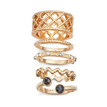 Emberly 5 pc Rose Gold Tone Filigree Ring Set