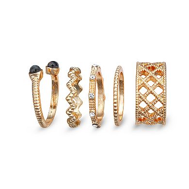 Emberly 5-Piece Rose Gold Tone Filigree Ring Set
