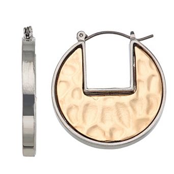 Emberly Gold Tone Hammered Hoop Earrings