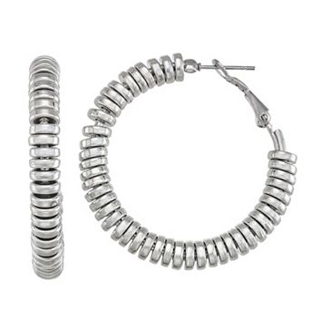 Emberly Silver Tone Beaded Hoop Earrings